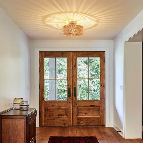 Vista 2 de Lámpara de Techo de Ratán Boho - Mini Candelabro de Montaje Empotrado Accesorio de Luz Tejido para Dormitorio, Pasillo, Entrada, Baño, Guardería