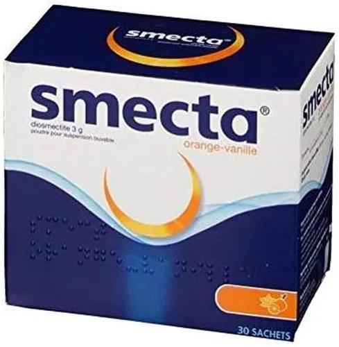 Vista 3 de Original Smecta 0.11 oz Producto de Francia 30 sobres Tratamiento natural de la diarrea aguda