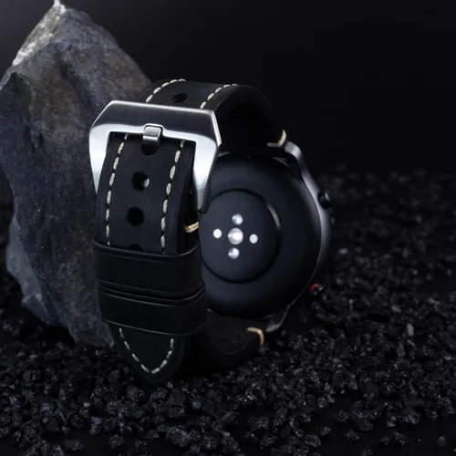 Vista 3 de Correa de reloj de pulsera de cuero genuino negro de 0.945 in para hombres con hebilla de acero inoxidable