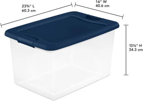Vista 3 de Sterilite Programa de Color Paquete de 6, Contenedores de Almacenamiento Grandes de Plástico Transparente con Tapas, 64 Cuartos, Azul - Cajas