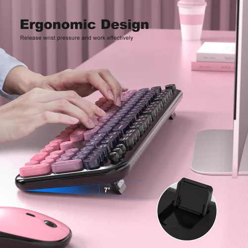 Vista 3 de Atelus Combo de teclado inalámbrico y ratón, máquina de escribir de tamaño completo con teclado numérico y mouse conectado USB 2 en 1 para PC