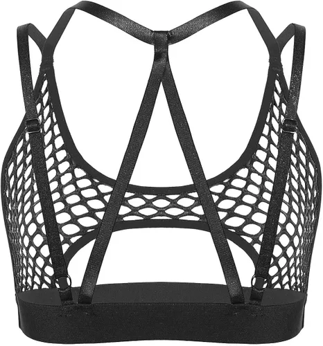 Vista 2 de Haitryli - Malla de malla para mujer, con cuello halter y correas de espagueti, cruzadas, ropa de baile