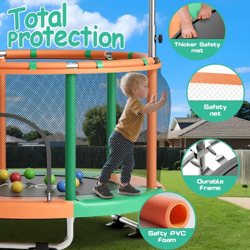 Vista 2 de 55" Toddler Mini Trampoline for Kids, Indoor Outdoor Toys with Swing, 440lbs Baby Kids Trampoline, Gymnastics Bar, Birthday Gifts for Boy Girl Age