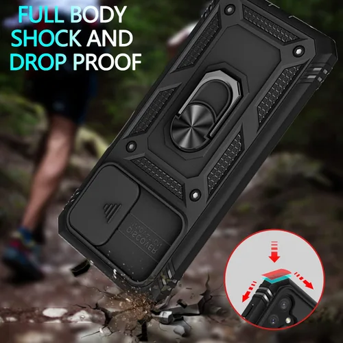 Vista 2 de Funda para Galaxy A13 5G, funda para Galaxy A04S con 3 protectores de pantalla de vidrio templado con soporte de anillo integrado + cubierta