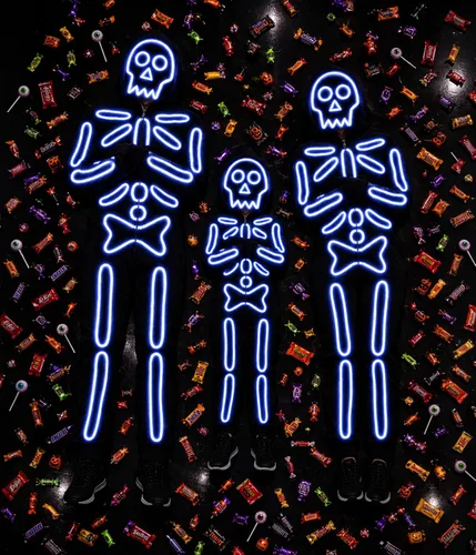 Vista 2 de Tipsy Elves Vestido ajustado de manga larga con esqueleto de Halloween para mujer Luz LED