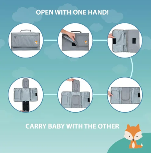 Vista 4 de Lil Fox Cambiador de pañales portátil - Cambiador de pañales de una mano para bolso de pañales o mesa de cambio. Regalos unisex para baby shower