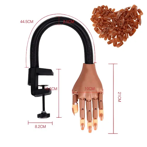 Vista 8 de Mano de práctica para uñas acrílicas, mano profesional de práctica de uñas para entrenamiento, mano de maniquí falsa ajustable con 100 puntas