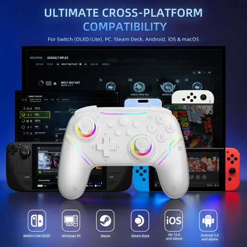 Vista 2 de EJGAME Wireless Controller Compatible with Switch/Switch 2/Windows PC/Steam Deck/Android, Switch Pro Controller with Hall Effect Joysticks and