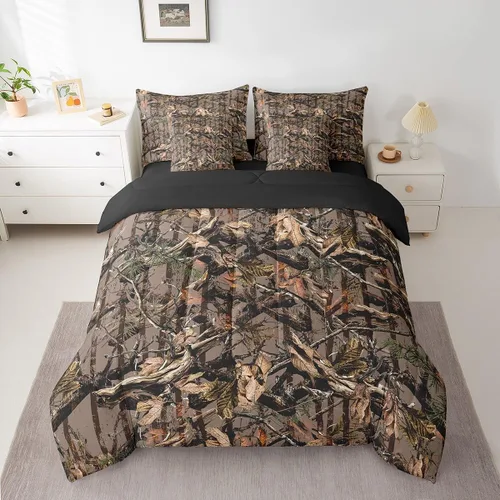 Vista 14 de Feelyou Juego de edredón botancial de camuflaje con bandera estadounidense Negro Marrón Oscuro