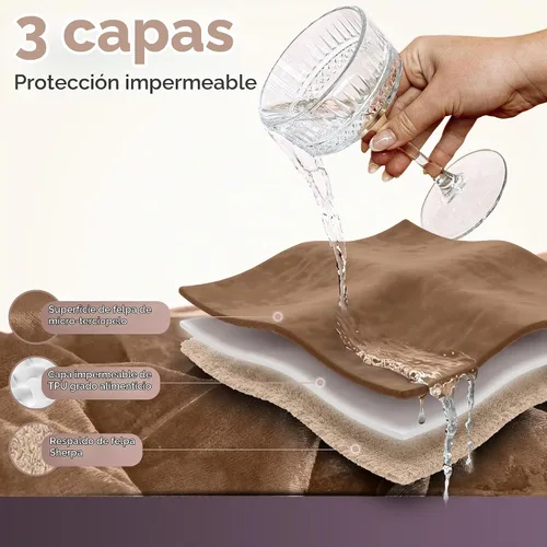 Vista 3 de Sacred Weapon - Manta impermeable para cama – Mini manta Sherpa y forro polar – Manta impermeable para sofá y protector de colchón, absorbente Beige