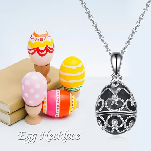 Vista 6 de AXELUNA Fox Necklace Sterling Silver Easter Egg Necklace Fox Pendant Animal Jewelry Gifts for Women Girls Birthday Graduation Gift