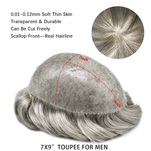 Vista 297 de Toupee para hombre 100% cabello humano real tupé para hombres 0.004 in piel de poliuretano para hombre, sistema de reemplazo de piezas de pelo