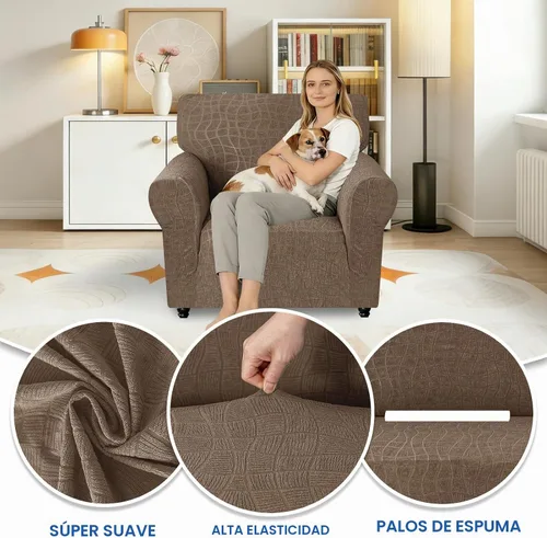 Vista 2 de MAXIJIN Funda impermeable para sillón de sala de estar, 1 pieza elástica con brazos, protector de muebles lavable para perros y mascotas (S, café)