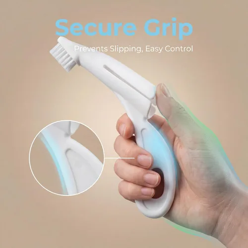Vista 3 de Cepillo de dientes para perros y gatos, cerdas de nailon suave, cepillo de dientes de dedo de gato con mango ergonómico, cepillo de dientes