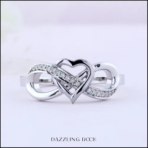 Vista 3 de Dazzlingrock Round White Natural Diamond Infinity Heart Promise Ring