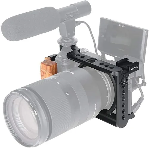 Vista 2 de NICEYRIG Kit de jaula con empuñadura de madera para cámara Sony Alpha A6100 A6400 sin espejo, con puntos de bloqueo dobles - 342