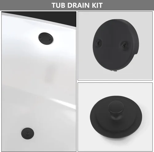 Vista 5 de Kit de drenaje de bañera negro mate con recogedor de pelo, kit de drenaje de bañera con kit de conversión de placa frontal de desbordamiento de 2