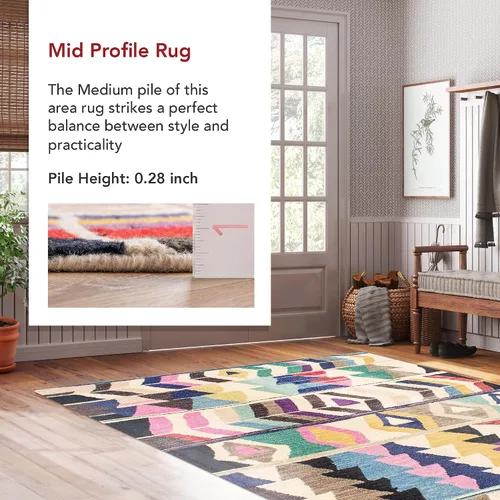 Vista 5 de Nuloom Ofelia - Alfombra hecha a mano, multicolor/negro, 2 pies 6 pulgadas x 6 pies, geométrica, de lana, suave y acogedora, de alto tráfico