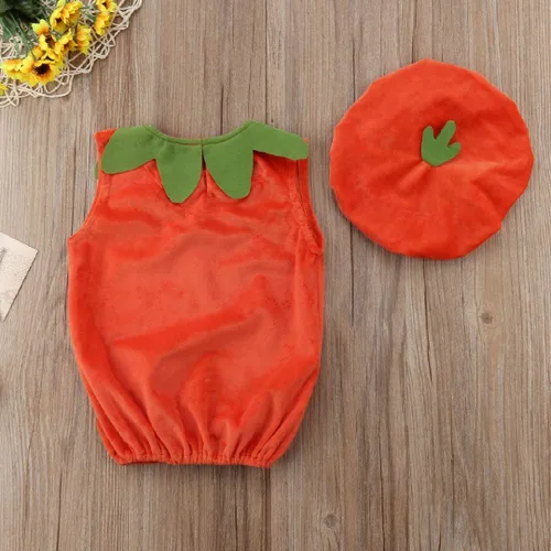 Vista 5 de Disfraz de calabaza de Halloween para bebé, niño, niña, sin mangas, con sombrero