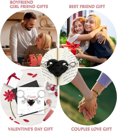 Vista 3 de Ouligay Llavero de corazón para pareja, llavero de corazón de ladrillo para novio, novia, llaveros a juego para parejas, regalo de San Valentín