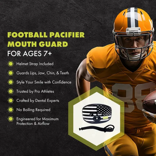 Vista 2 de DAMAGE CONTROL Protector Bucal Pacifier – Protector bucal de fútbol americano con correa para casco, protege los dientes, la mandíbula y la boca