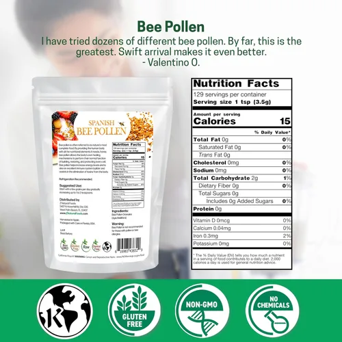Vista 2 de Z Natural Foods Gránulos de polen de abeja español, gránulos de polen puro y crudo, producto de España, densos en nutrientes para energía y apoyo