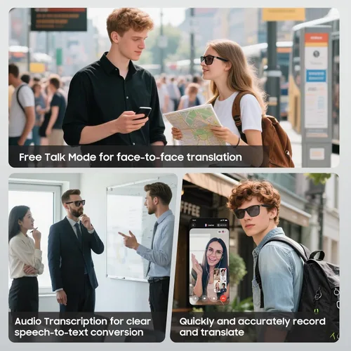 Vista 3 de Lentes de traductor AI, lentes de sol Bluetooth con más de 110 idiomas, lentes inteligentes inalámbricos alimentados por IA, interpretación