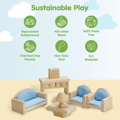 Vista 3 de PlanToys® Juego clásico de sala de estar para jugar en el mundo pequeño inspirado en Montessori Narración imaginativa, interacción social y juego