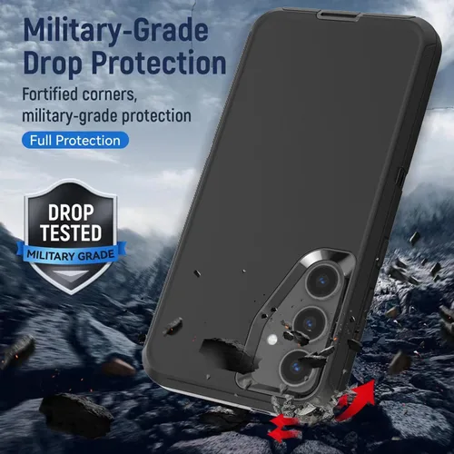 Vista 3 de Defender Series - Funda para Samsung Galaxy S24/S25 Plus, resistente y duradera, grado militar, a prueba de golpes, segura, con protección de Negro