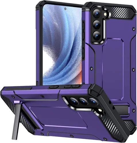 Vista 12 de Funda para Samsung Galaxy S21 Plus, protección contra caídas de grado militar con soporte de metal, color azul