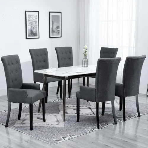 Vista 13 de Silla de comedor de tela gris oscuro con reposabrazos, marco de madera de roble, silla de acento moderna para cocina, comedor, muebles de granja