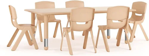 Vista 9 de Conjunto Flash Furniture de mesa resctangular y 6 sillas apilables, de plástico, con 6 sillas apilables para escuela, Acero, Azul