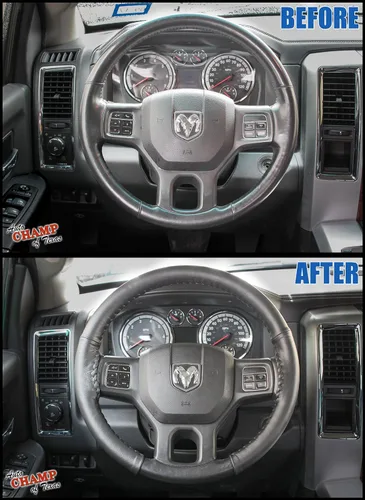Vista 8 de Compatible con Dodge Ram 1500 2500 3500 2009-2012 - Funda de cuero para volante, color negro