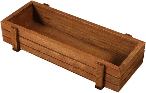 Vista 3 de JTLB Caja de almacenamiento rectangular de madera para interiores y exteriores, diseño de flores suculentas
