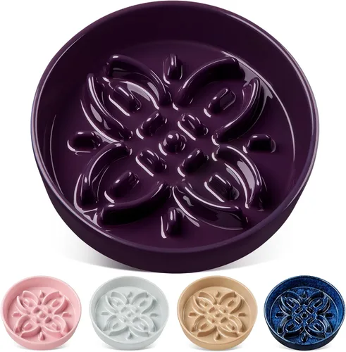 Vista 12 de vancasso Cuencos de alimentación lenta de cerámica para perros, cuencos de comida para perros con rompecabezas con laberinto floral, plato de comida