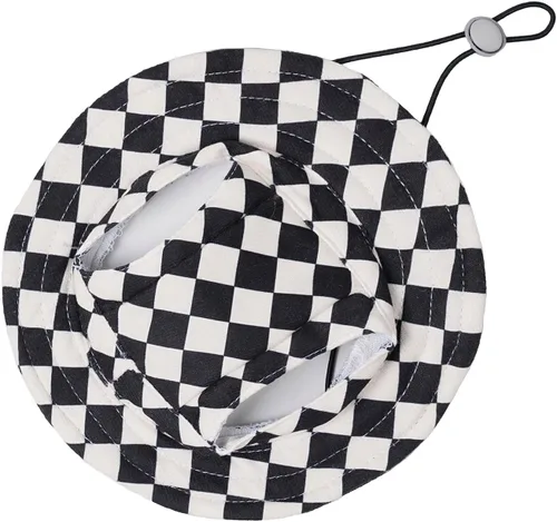 Vista 6 de Sombrero para mascotas con agujeros para las orejas, protector solar, gorra de béisbol adecuada para perros pequeños y medianos, sombrero de Negro