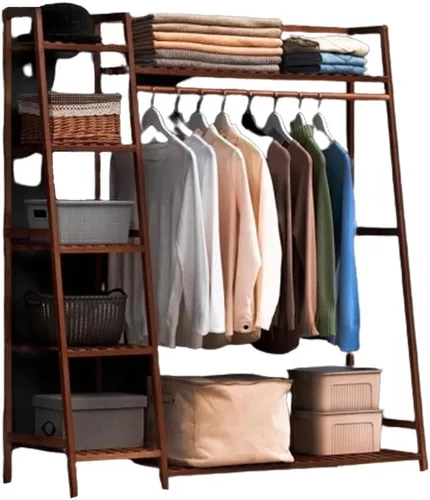 Vista 10 de Freestanding Clothes Hanging Rack with Hooks,Bamboo Garment Rack with Shoe Shelf,Heavy Duty Bamboo Garment Rack,Heavy Duty Bamboo Clothes Rail
