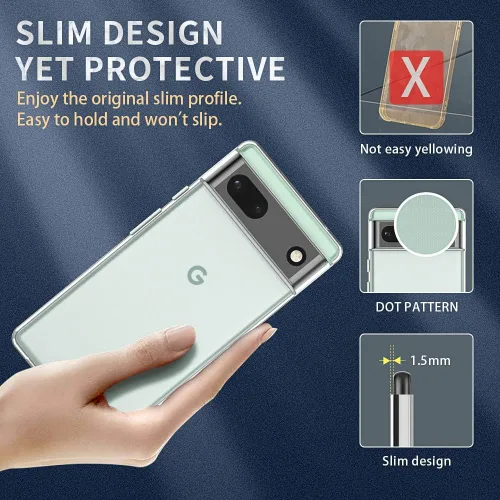 Vista 6 de Funda transparente para Google Pixel 6a. Funda protectora de silicona de poliuretano termoplástico transparente suave y delgada para Google Pixel 6A