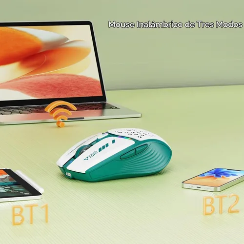 Vista 5 de Uciefy Ratón Bluetooth Inalámbrico, (BT5.0/5.1+2.4GHz) Ratón LED Recargable USB C Nivel de Batería Visible, Cubierta Magnética de Nido de Miel