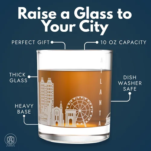 Vista 2 de Greenline Goods – Vasos de whisky con el horizonte de Atlanta, GA (juego de 2), 284ml – Vasos de roca/estilo antiguo