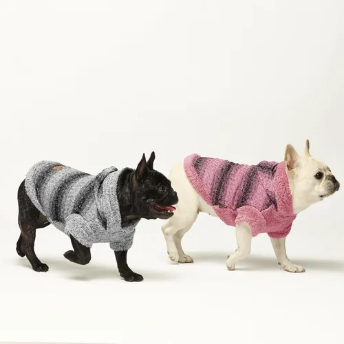 Vista 7 de Fitwarm Suéter mullido para perro, ropa de invierno de punto para perros pequeños, niños y niñas, atuendo con capucha para gatos y mascotas, gris