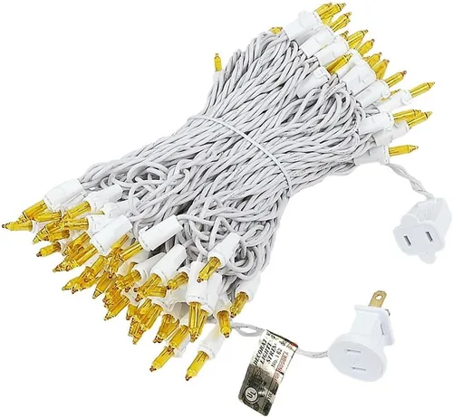 Vista 5 de Novelty Lights Cadena de Mini Luces Incandescentes de 50 Pies con 100 Bombillas, Amarillas con Espaciado de 6 Pulgadas en Cable Blanco, Mini Luces