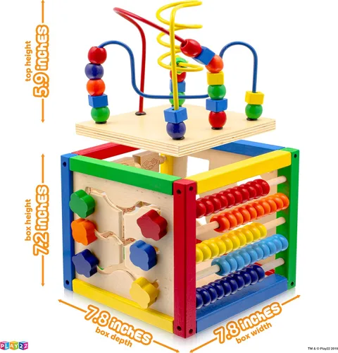 Vista 5 de Cubo de actividades de madera para bebé 6+ M - 6 en 1 juguete de aprendizaje, 8 tazas apilables