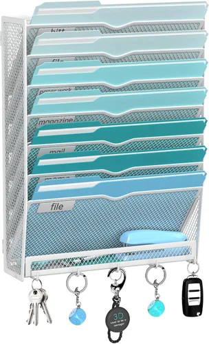 Vista 28 de 5 Tier Wall File Organizer, Metal Holder with Bottom Hooks Negro