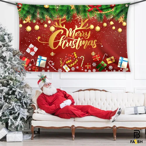 Vista 5 de Cartel de Feliz Navidad extragrande de 6 x 4 pies, decoraciones de Navidad rojas y doradas, decoraciones de fiesta de Navidad, fondo de fotos