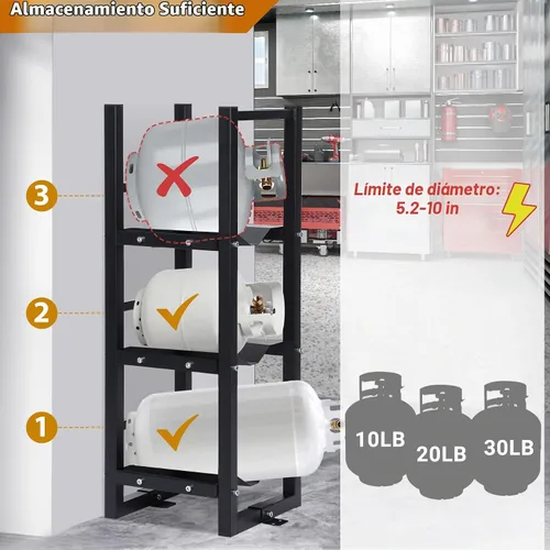 Vista 3 de Estante de tanque refrigerante de 3 x 30 libras, estante estable para tanque de cilindro, estante de cilindro suficiente almacenamiento para freón