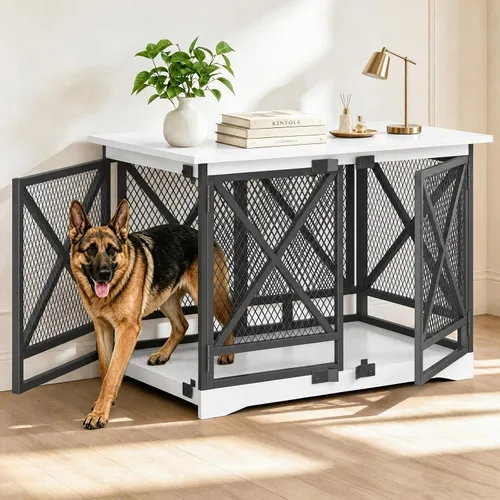 Vista 11 de COZPAW Jaula para perros de 48 pulgadas con ruedas, marrón
