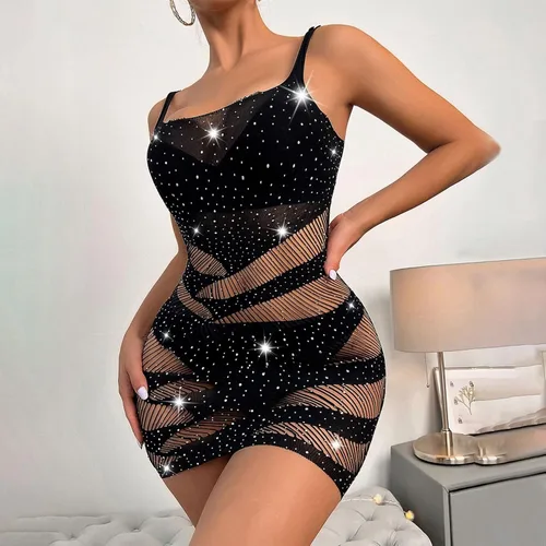 Vista 3 de Dwaloeno Conjunto de lencería sexy para mujer para sexo travieso, malla de malla para mujer, babydoll tipo bodywear, minivestido tipo bodysuit, 9