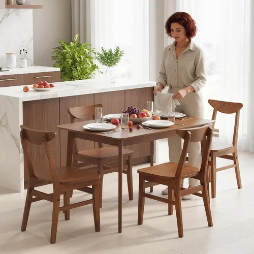 Vista 9 de HOMCOM Juego de mesa de comedor de madera maciza de 5 piezas para 4, mesa de cocina y sillas modernas de granja para espacios pequeños, comedor