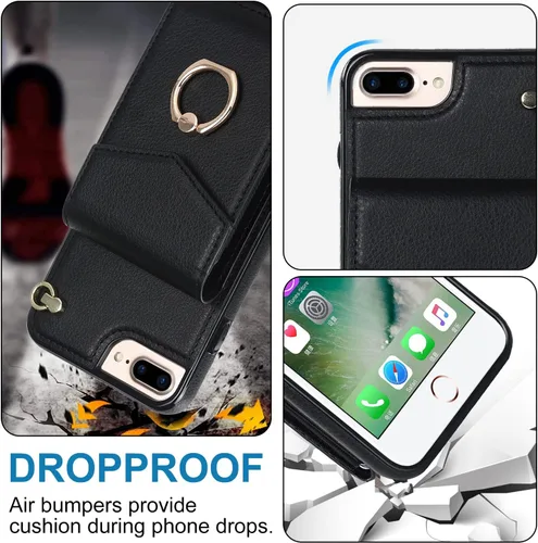 Vista 6 de Asuwish Funda para iPhone 7plus 8plus 7/8 Plus con protector de pantalla de vidrio templado y anillo de bloqueo RFID, soporte para tarjeta celular i